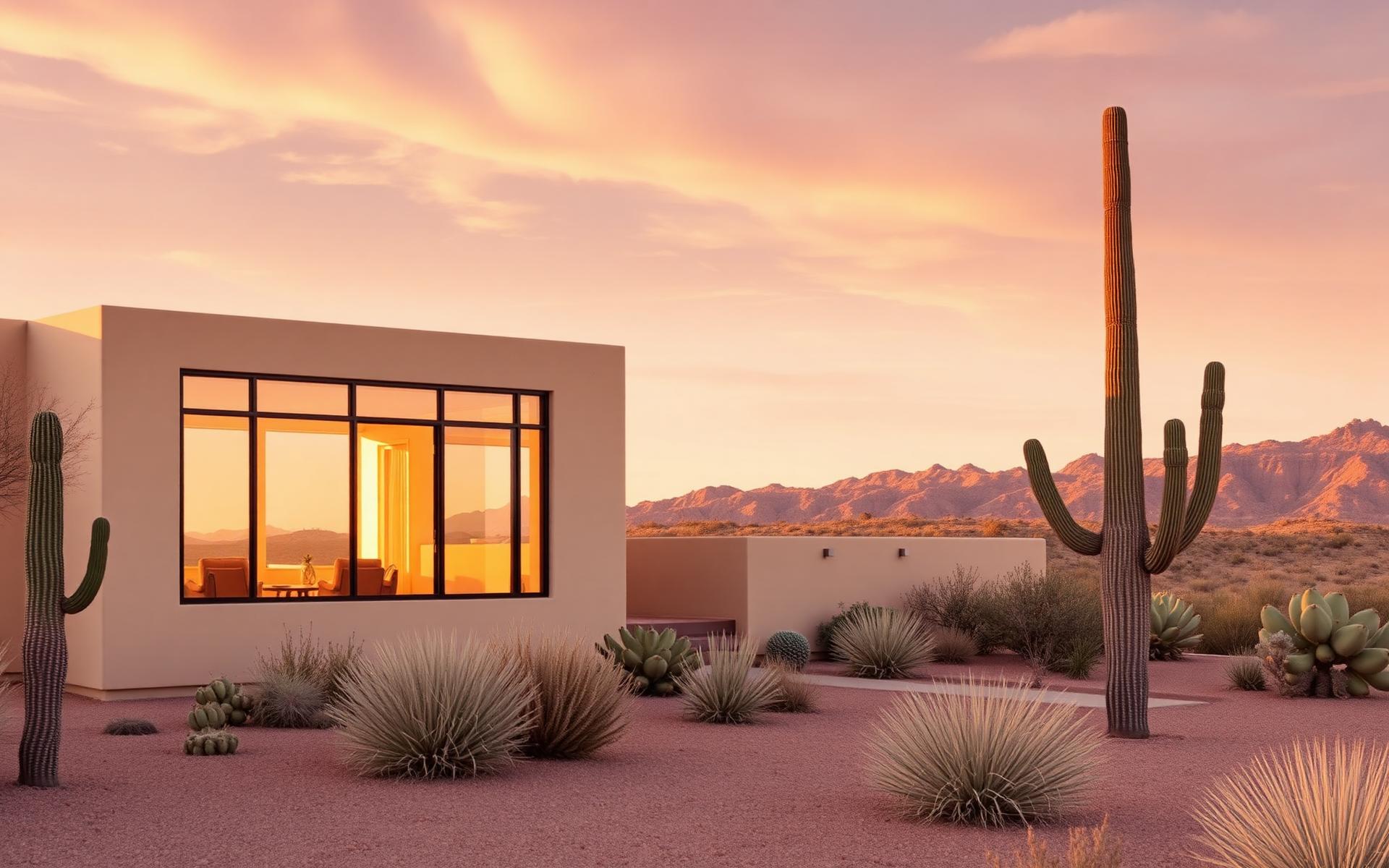 Arizona desert home at golden hour